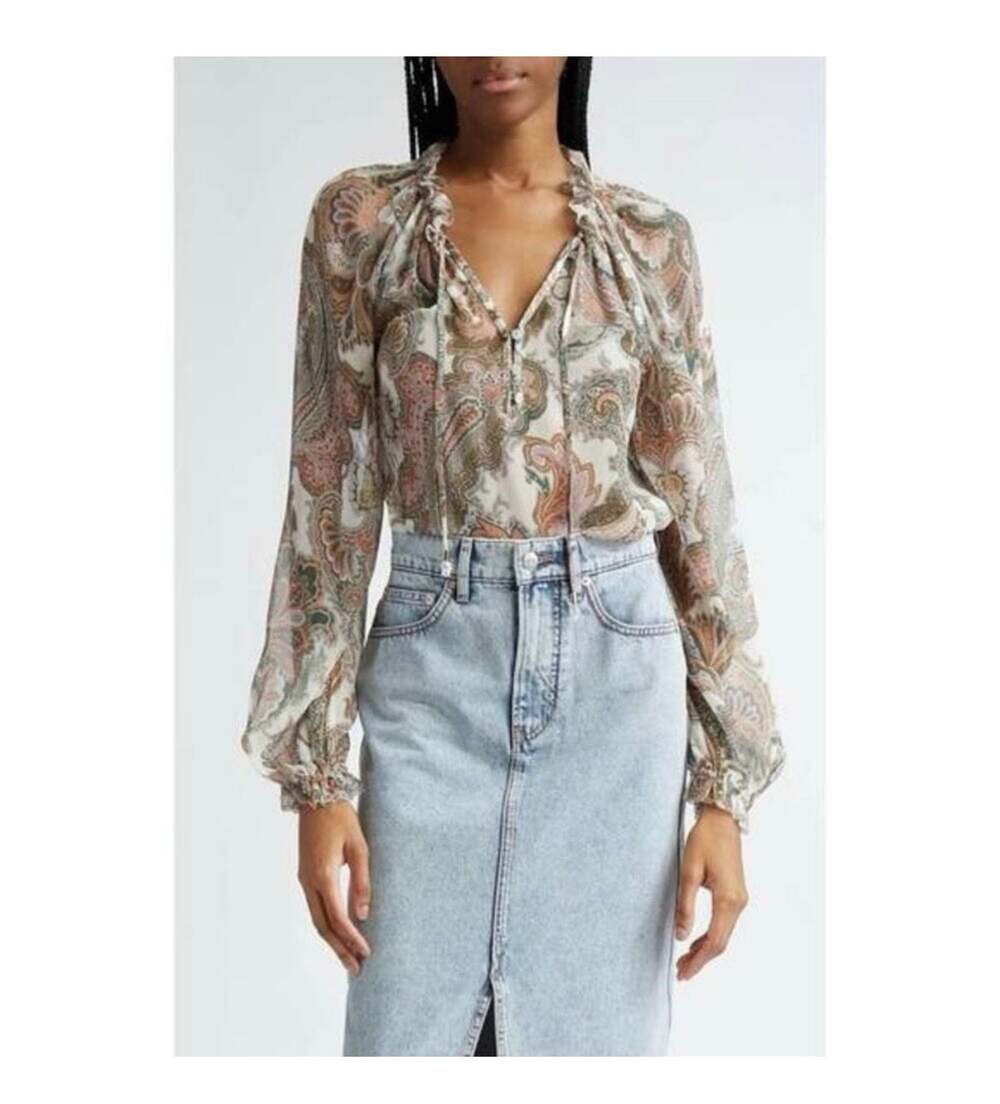 Veronica Beard Antonette Long Sleeve Paisley Silk Blouse